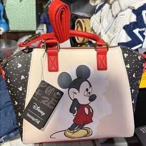 Loungefly Disney Mickey Mouse Black and Cream Satchel